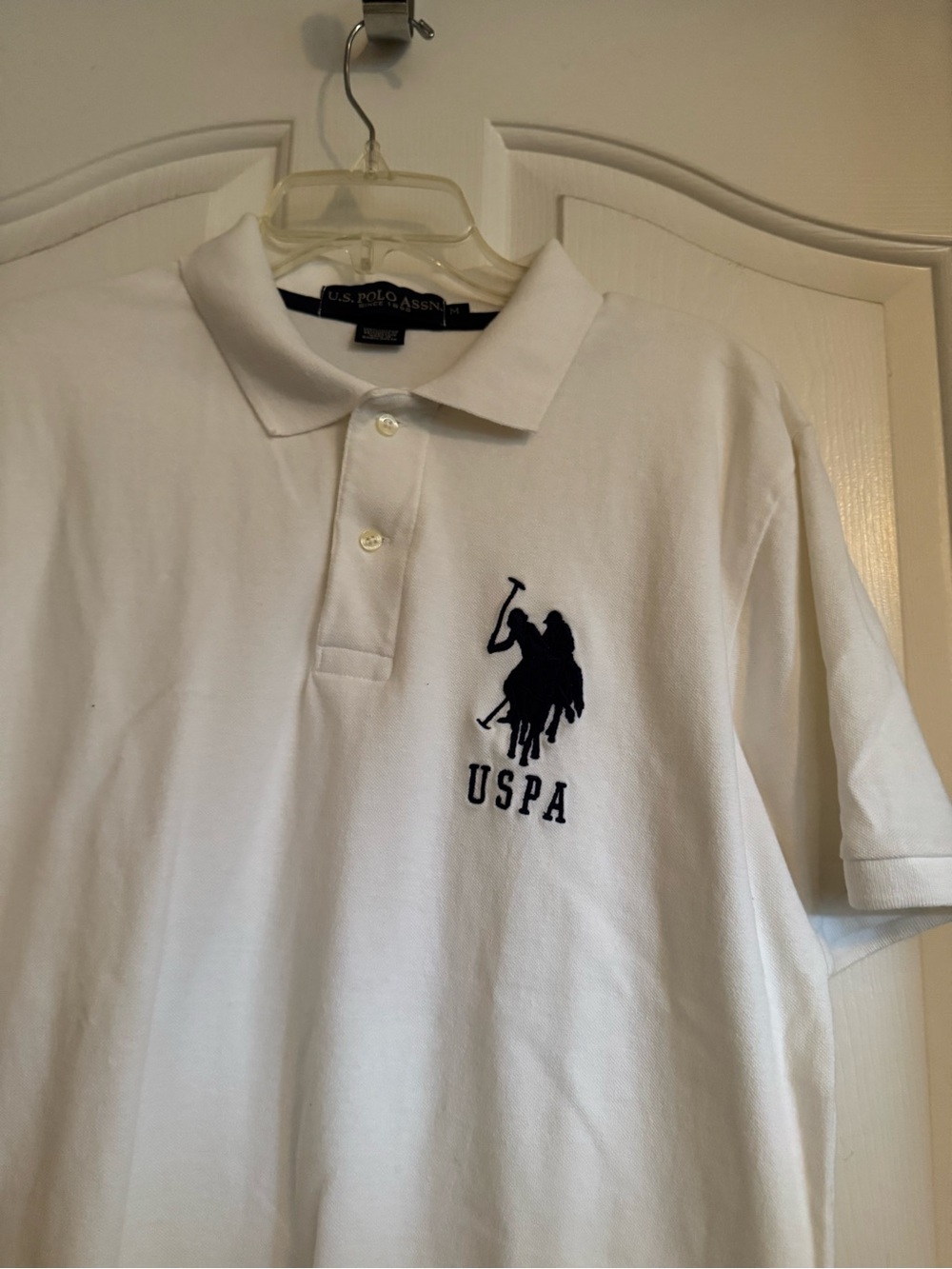 U.S. Polo Assn. White Polo with Navy Collar Trim